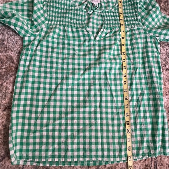 J. Crew Green Gingham Women's Top XXS Tie Neck Smocked Cotton Woven Casual Chic - Picture 12 of 16